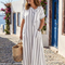Elaris | Vestido midi de rayas con manga corta, cuello con lazo y bolsillos