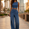 PANTALON DENIM WIDE LEG CRUZADO