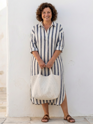 Níjar | Vestido midi de rayas con manga larga tipo camisa