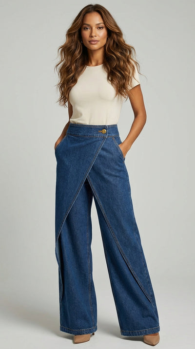 PANTALON DENIM WIDE LEG CRUZADO