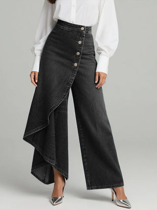 PANTALON DENIM CON VOLANTE