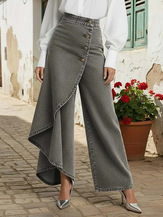 PANTALON DENIM CON VOLANTE