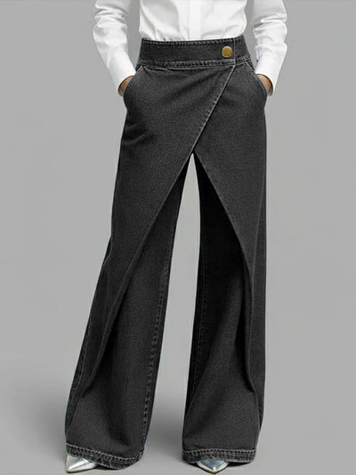 PANTALON DENIM WIDE LEG CRUZADO