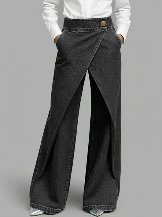 PANTALON DENIM WIDE LEG CRUZADO