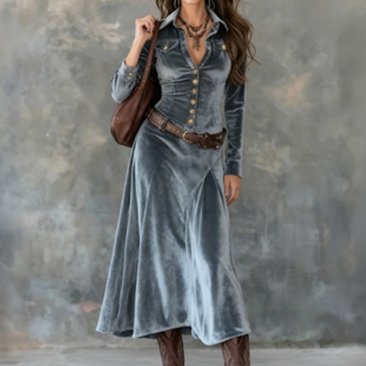 Dora | Vestido maxi vintage de terciopelo fluido